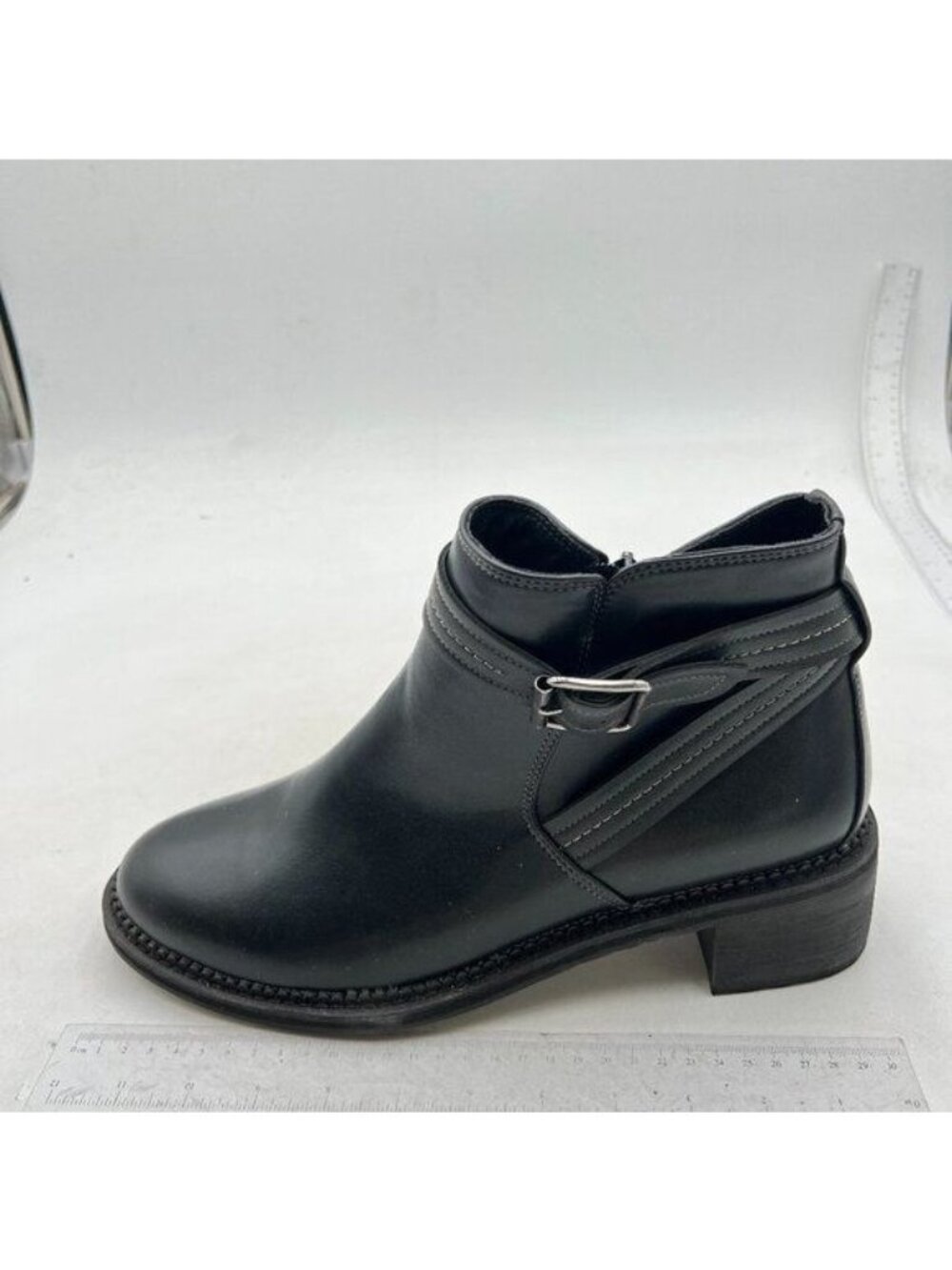 Women's Ankle Boots Low Chunky Stacked Heel Comfortable Round Toe booties Black